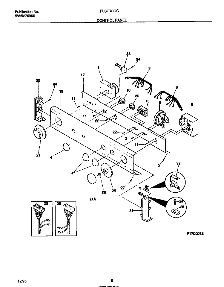CONTROL PANEL Diagram and Parts List for FLSG72GCS1  Frigidaire Washer Dryer Combo