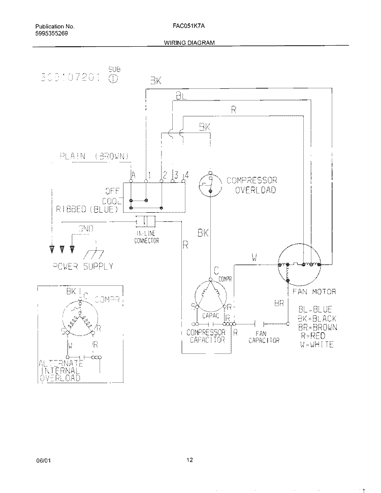 WIRING DIAGRAM Diagram and Parts List for FAC051K7A4  Frigidaire Air Conditioner
