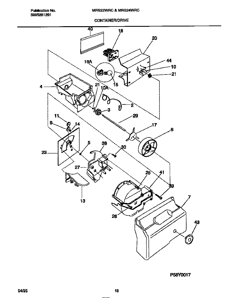 CONTAINER / DRIVE Diagram and Parts List for MRS22WRCD2  Frigidaire Refrigerator
