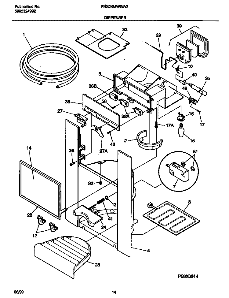 ICE DISPENSER Diagram and Parts List for FRS24MWGW3  Frigidaire Refrigerator