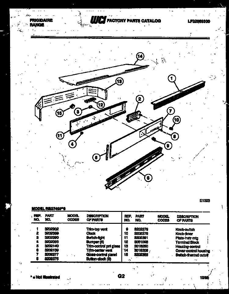 CONTROL PANEL Diagram and Parts List for REG74BFB0  Frigidaire Wall Oven