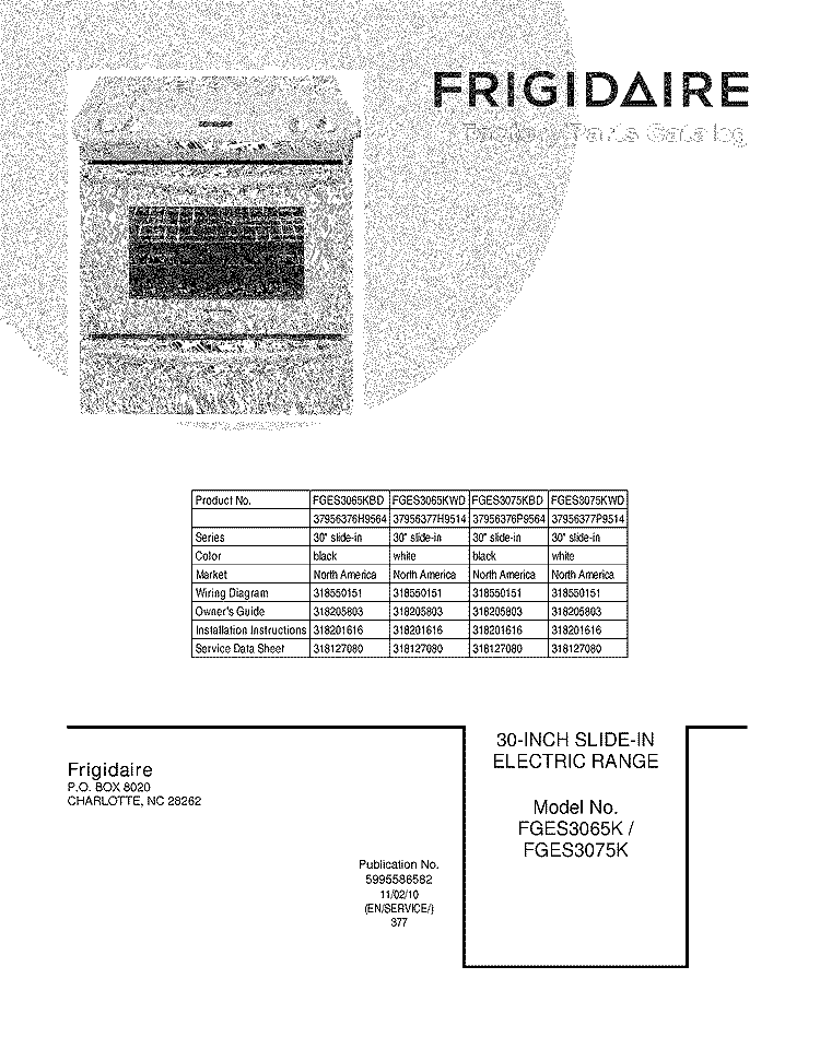 COVER Diagram and Parts List for FGES3065KWD  Frigidaire Wall Oven