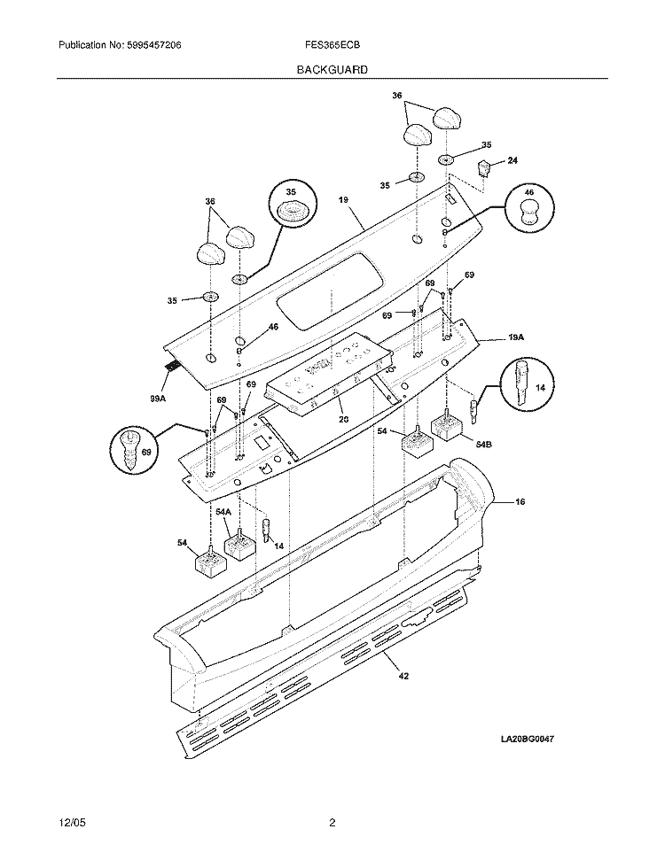 BACKGUARD Diagram and Parts List for FES365ECB  Frigidaire Range