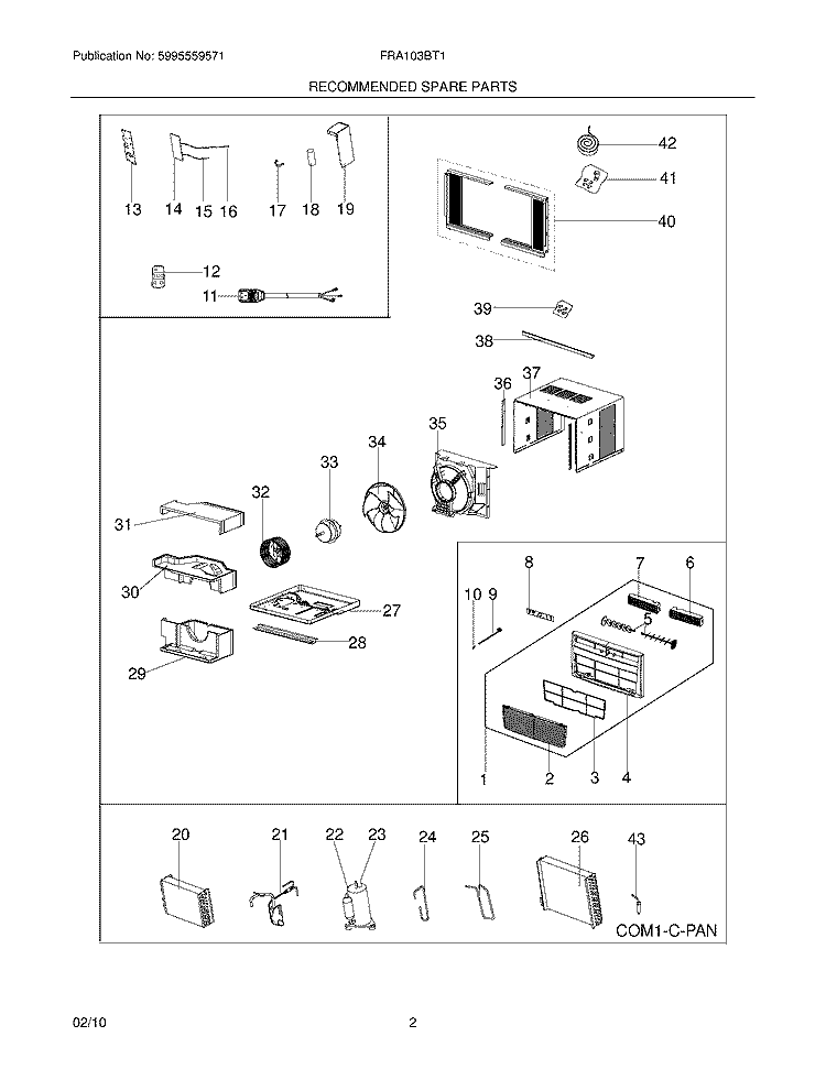 RECOMMENDED SPARE PARTS Diagram and Parts List for FRA103BT12  Frigidaire Air Conditioner