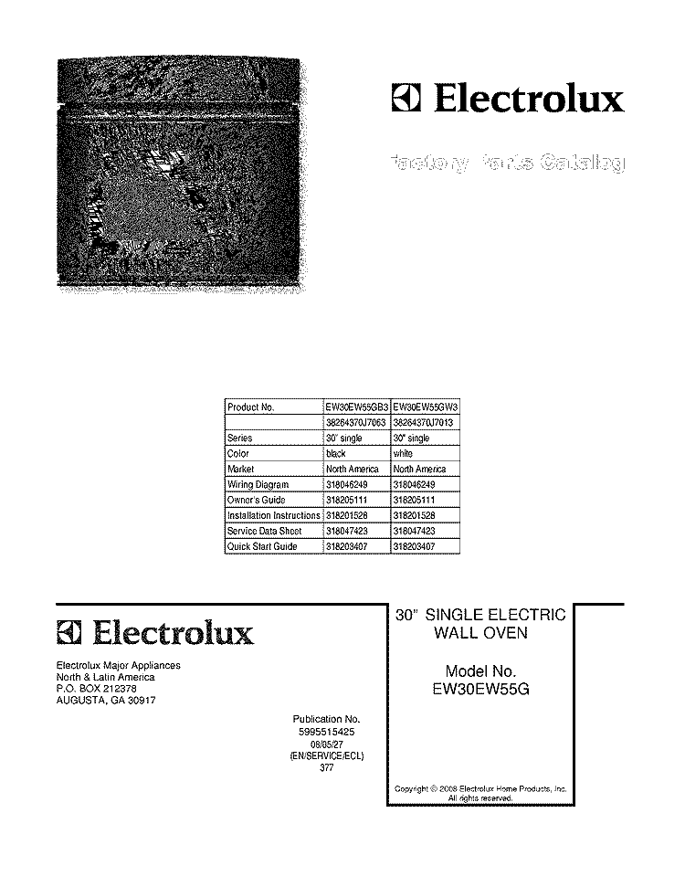 COVER Diagram and Parts List for EW30EW55GW3  Electrolux Wall Oven