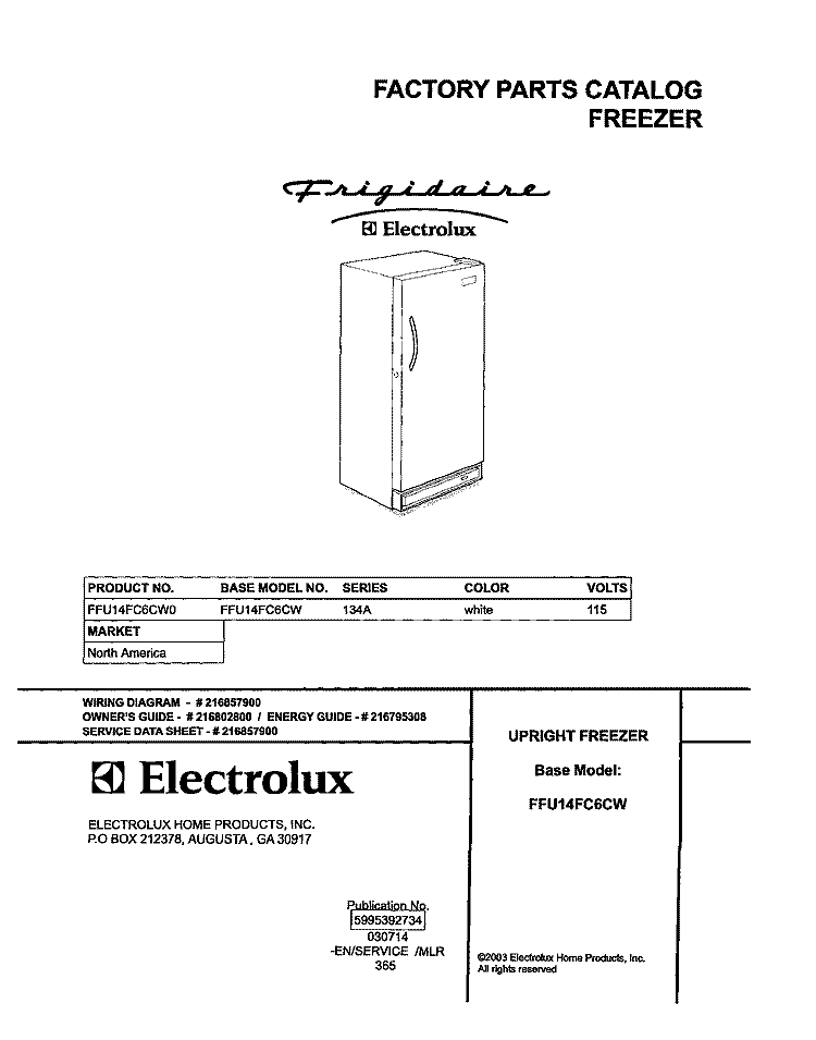 COVER Diagram and Parts List for FFU14FC6CW0  Frigidaire Freezer