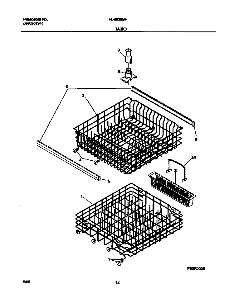RACKS Diagram and Parts List for FDB636GFR5  Frigidaire Dishwasher