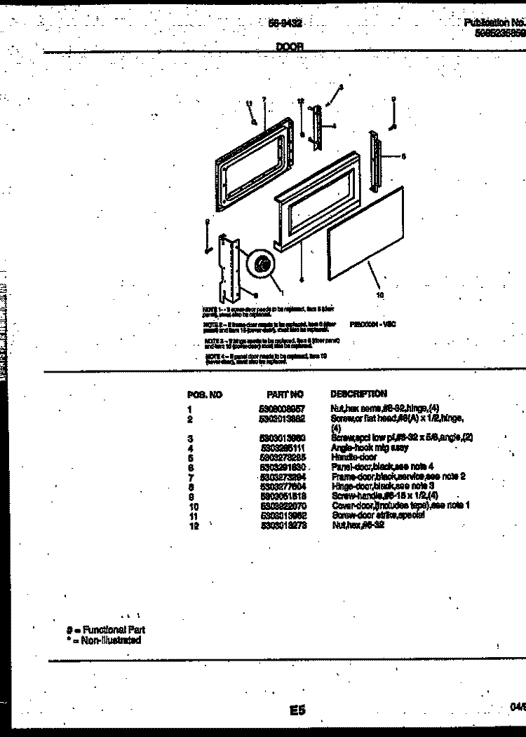 DOOR PARTS Diagram and Parts List for 56-9432-10-06  Tappan Microwave