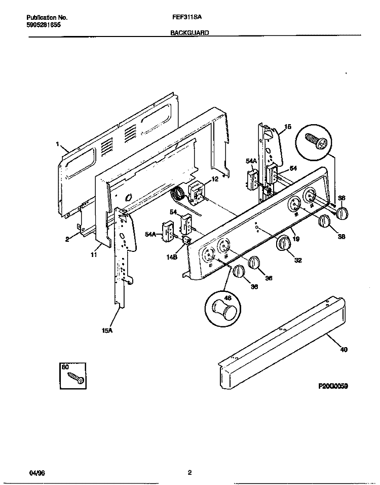 BACKGUARD Diagram and Parts List for FEF311SADE  Frigidaire Range