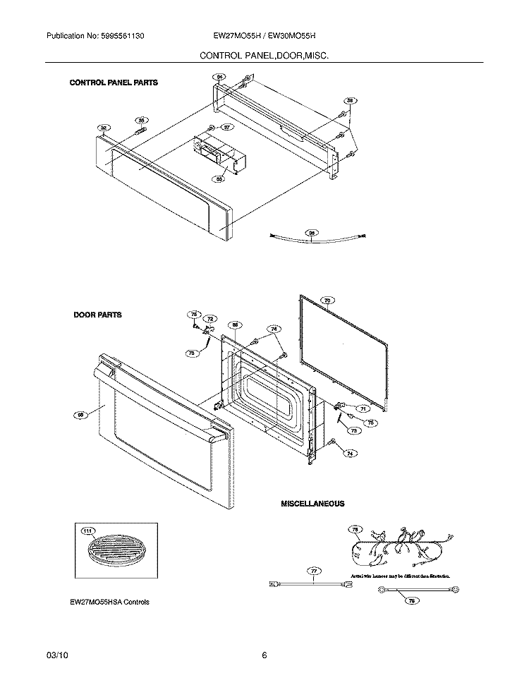 CONTROL PANEL/DOOR/MISCELLANEOUS Diagram and Parts List for EW27MO55HSA  Electrolux Microwave