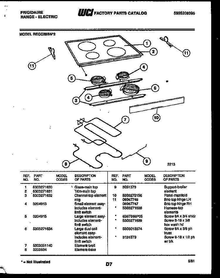 COOKTOP AND BROILER PARTS Diagram and Parts List for REGC39BNW2  Frigidaire Range