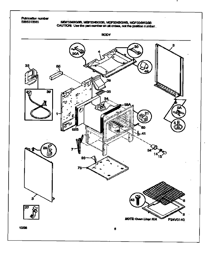 BODY Diagram and Parts List for MGF334BGBB  Frigidaire Range