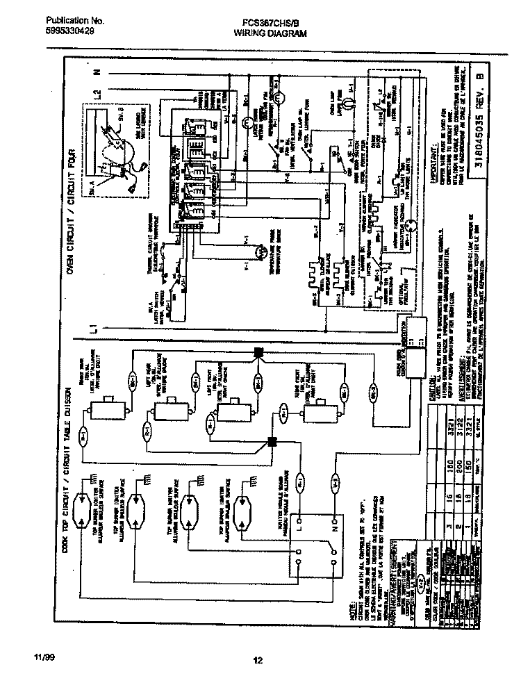 WIRING DIAGRAM Diagram and Parts List for FCS367CHSC  Frigidaire Range