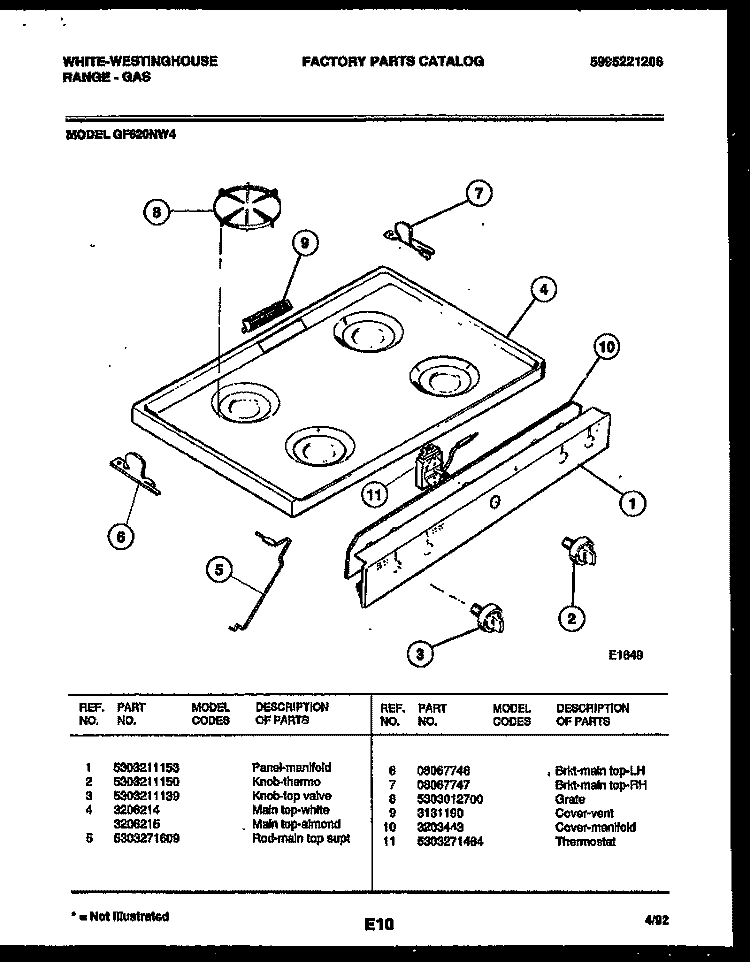 COOKTOP PARTS Diagram and Parts List for GF620ND4  Frigidaire Range
