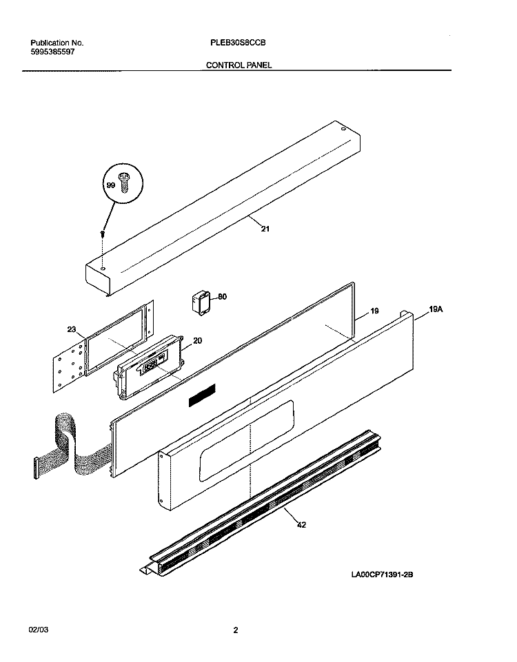 CONTROL PANEL Diagram and Parts List for PLEB30S8CCB  Frigidaire Wall Oven