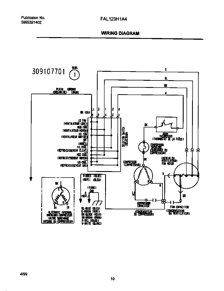 WIRING DIAGRAM Diagram and Parts List for FAL123H1A4  Frigidaire Air Conditioner