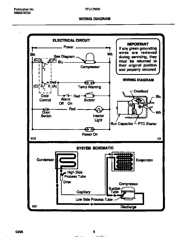 WIRING DIAGRAM Diagram and Parts List for TFU17M5EW0  Tappan Freezer