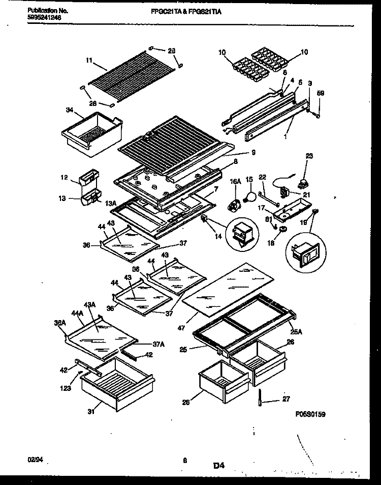 SHELVES AND SUPPORTS Diagram and Parts List for FPGS21TIAL0  Frigidaire Refrigerator