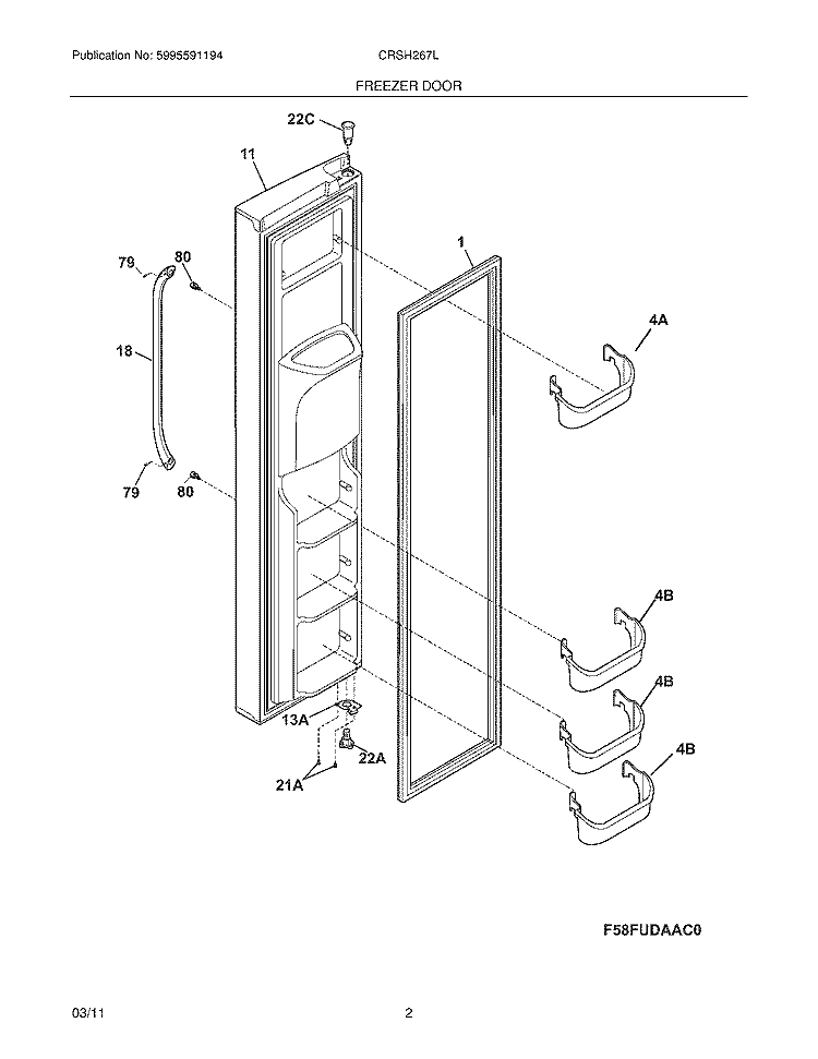 FREEZER DOOR Diagram and Parts List for CRSH267LB3  Frigidaire Refrigerator