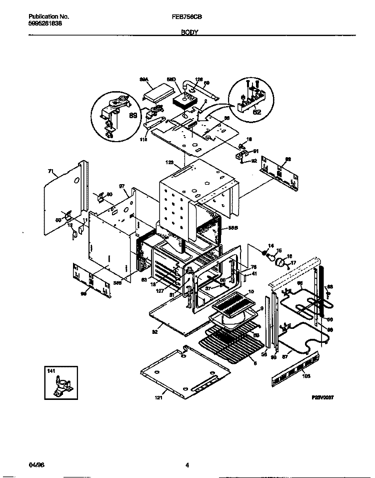 BODY Diagram and Parts List for FEB756CBTD  Frigidaire Wall Oven