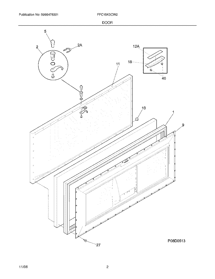 DOOR Diagram and Parts List for FFC15K3CW2  Frigidaire Freezer