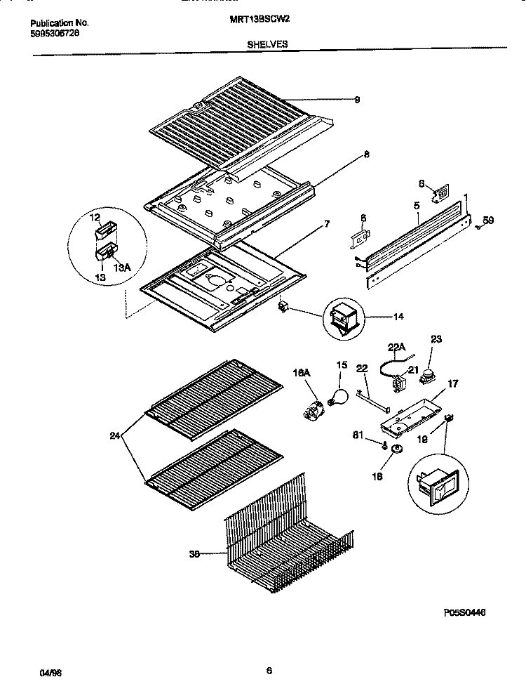 SHELVES Diagram and Parts List for MRT13BSCW2  Frigidaire Refrigerator