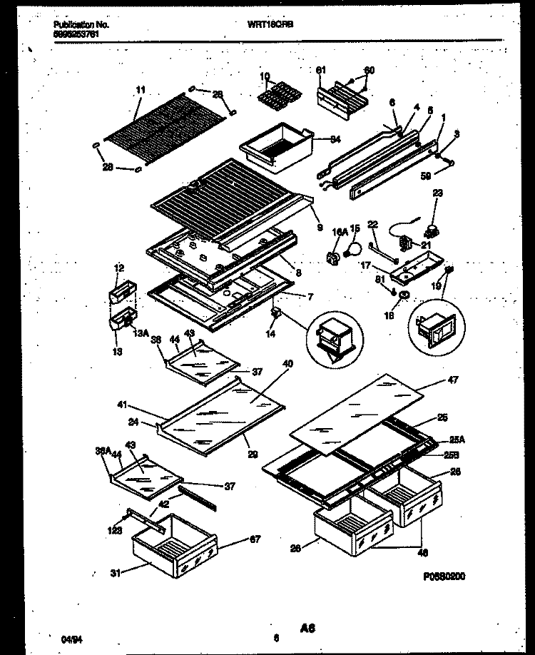 SHELVES AND SUPPORTS Diagram and Parts List for WRT18QRBW0  Frigidaire Refrigerator