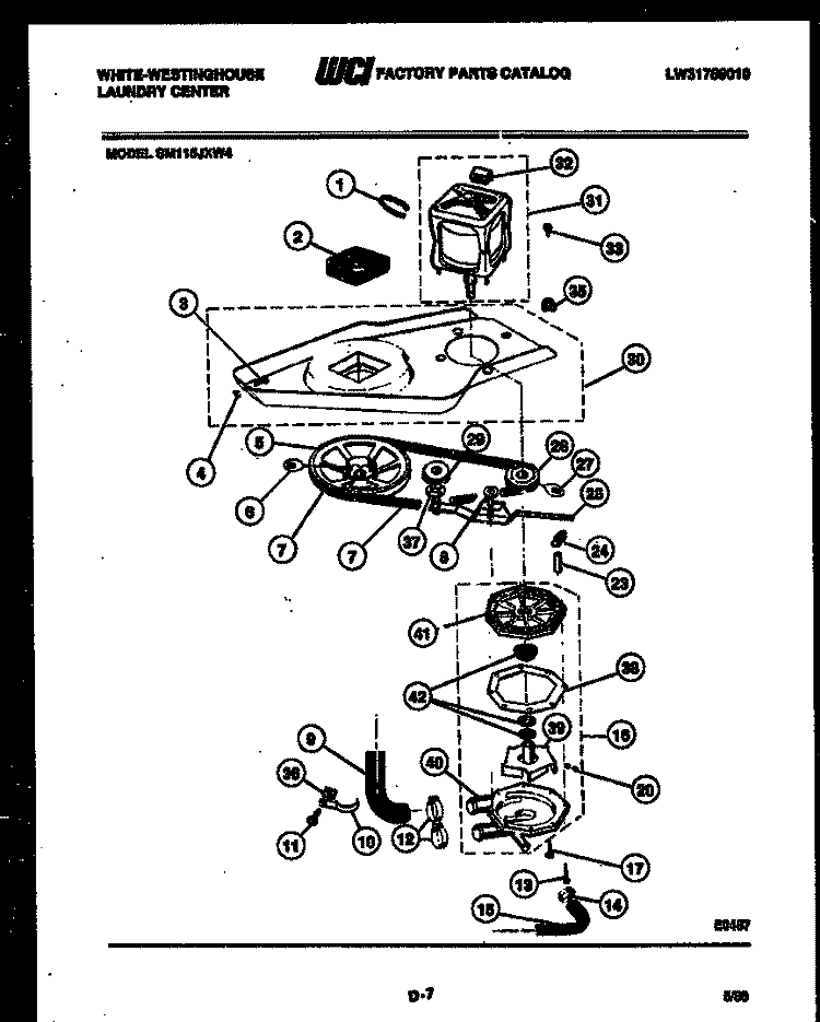WASHER DRIVE SYSTEM AND PUMP Diagram and Parts List for SM115JXD4  Frigidaire Washer