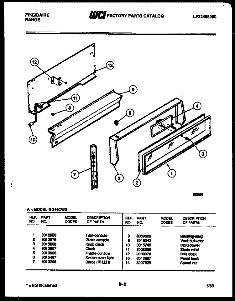 CONTROL PANEL Diagram and Parts List for GG46CL3  Frigidaire Range