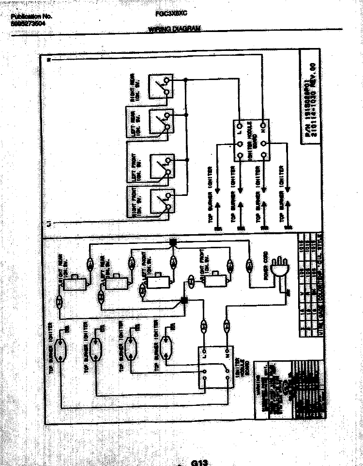 WIRING DIAGRAM Diagram and Parts List for FGC3X8XCB2  Frigidaire Cooktop