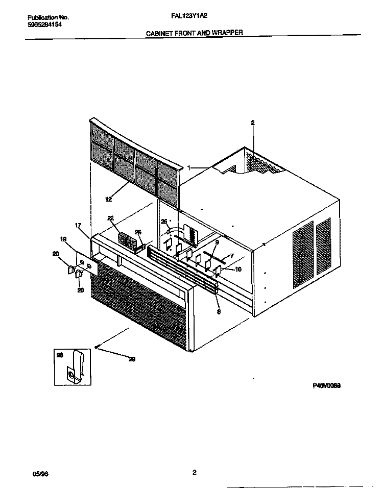 CABINET FRONT AND WRAPPER Diagram and Parts List for FAL123Y1A2  Frigidaire Air Conditioner