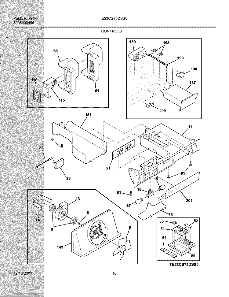 CONTROLS Diagram and Parts List for E23CS75DSS0  Electrolux Refrigerator