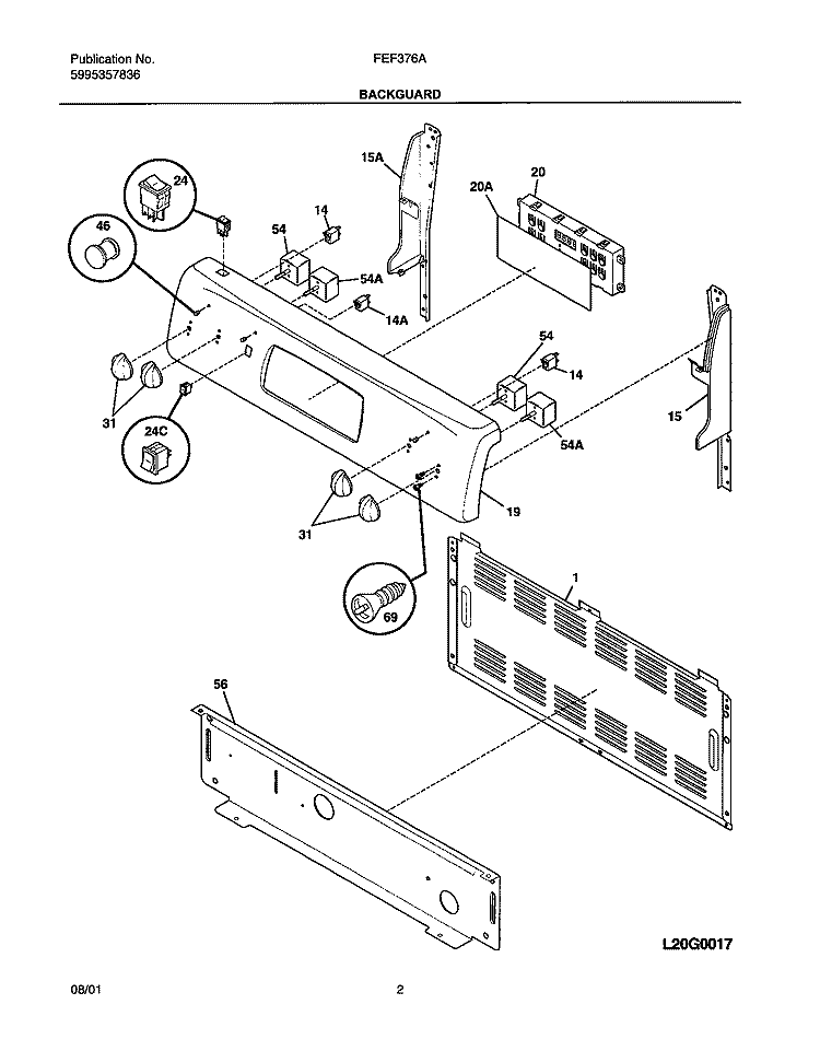 BACKGUARD Diagram and Parts List for FEF376AQB  Frigidaire Range