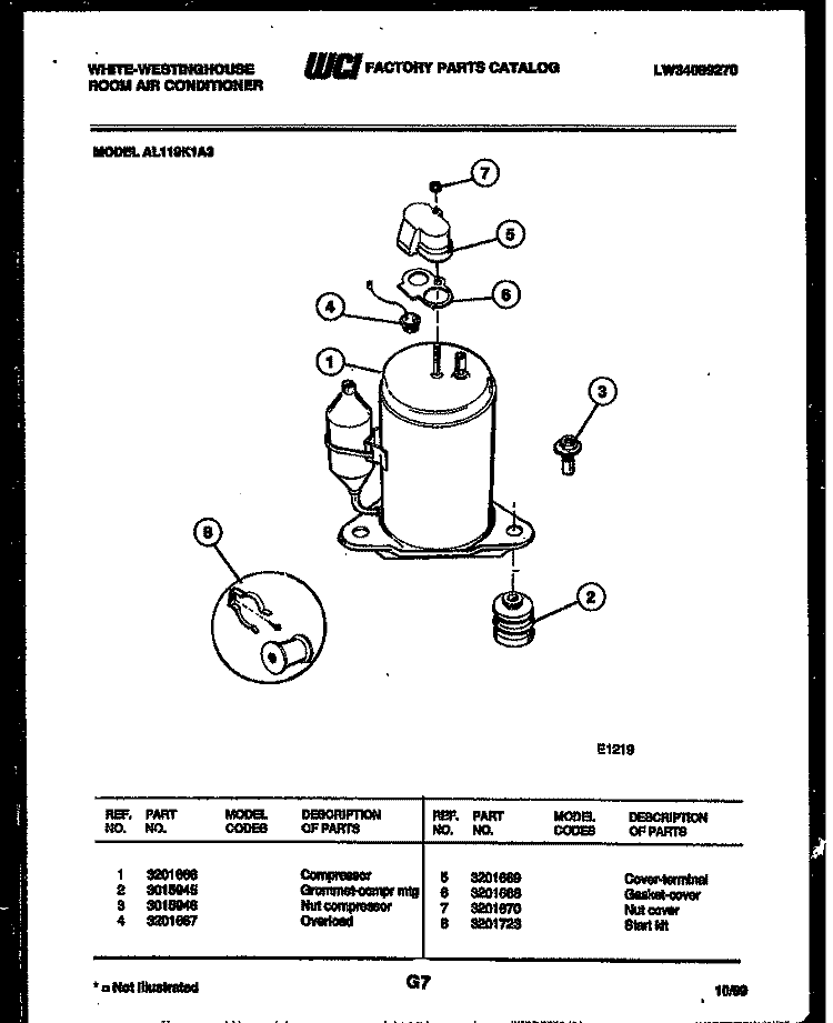 COMPRESSOR PARTS Diagram and Parts List for AL119K1A3  Frigidaire Air Conditioner