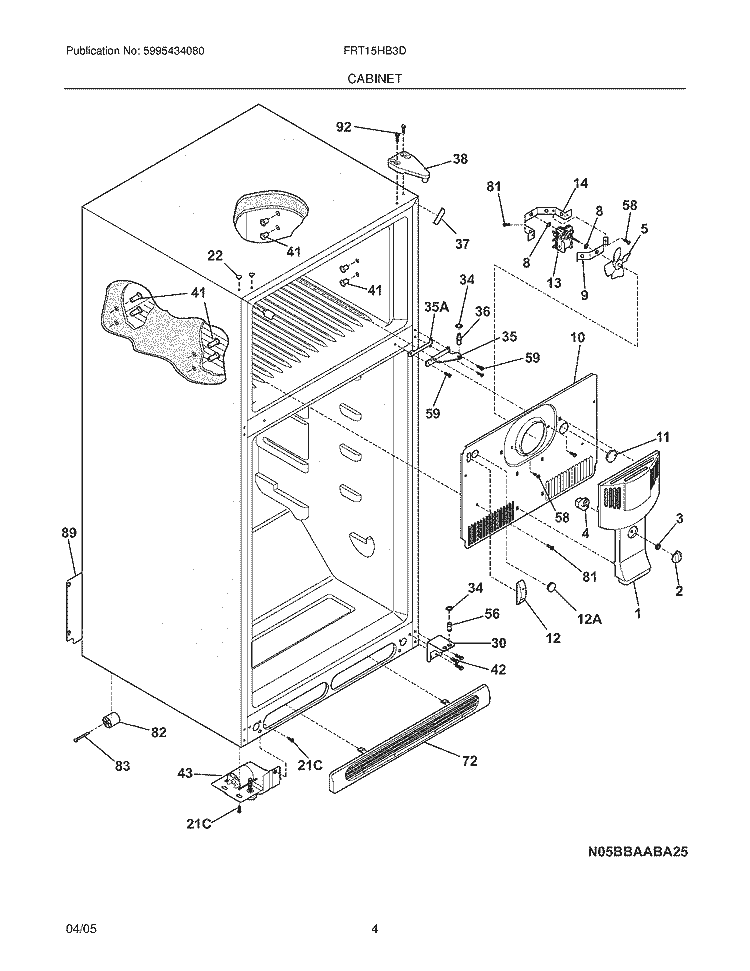 CABINET Diagram and Parts List for FRT15HB3DW2  Frigidaire Refrigerator