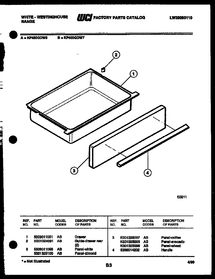 DRAWER PARTS Diagram and Parts List for KF460GDH6  Frigidaire Range