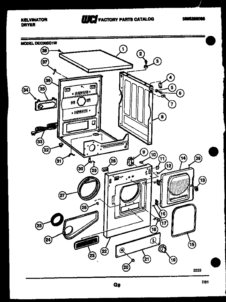 CABINET AND COMPONENT PARTS Diagram and Parts List for DEC300G1D  Kelvinator Dryer