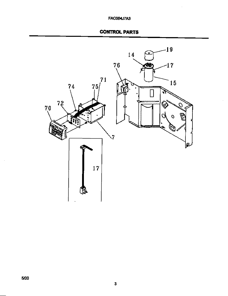 CONTROL PARTS Diagram and Parts List for FAC064J7A3  Frigidaire Air Conditioner