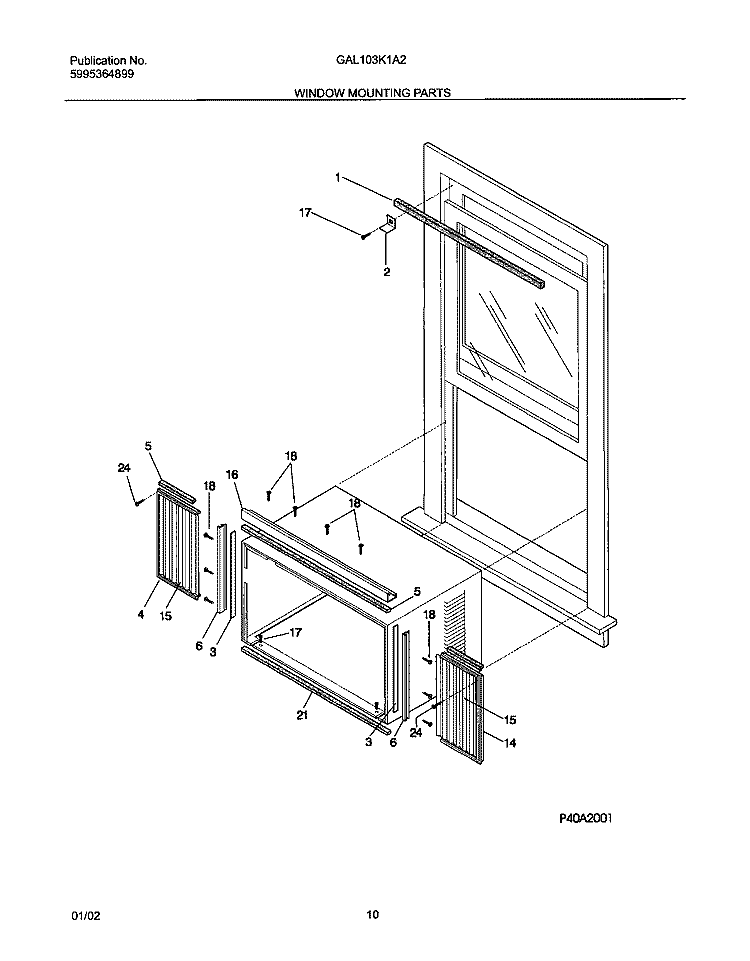 WINDOW MOUNTING PARTS Diagram and Parts List for GAL103K1A2  Gibson Air Conditioner