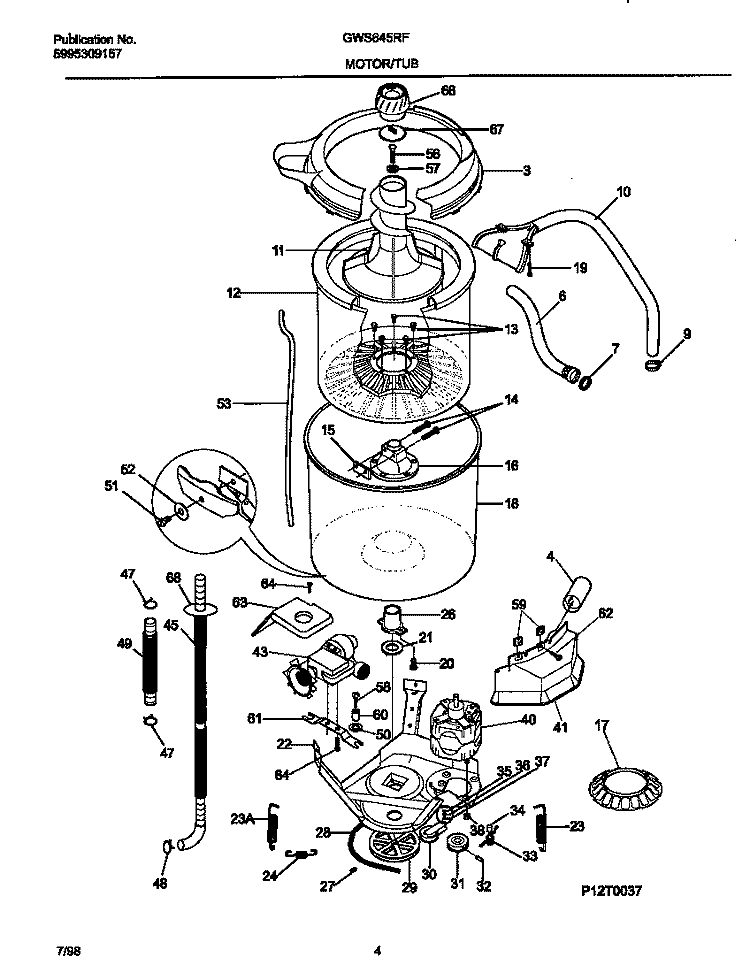 WASHER MOTOR, HOSE Diagram and Parts List for GWS645RFS1  Gibson Washer