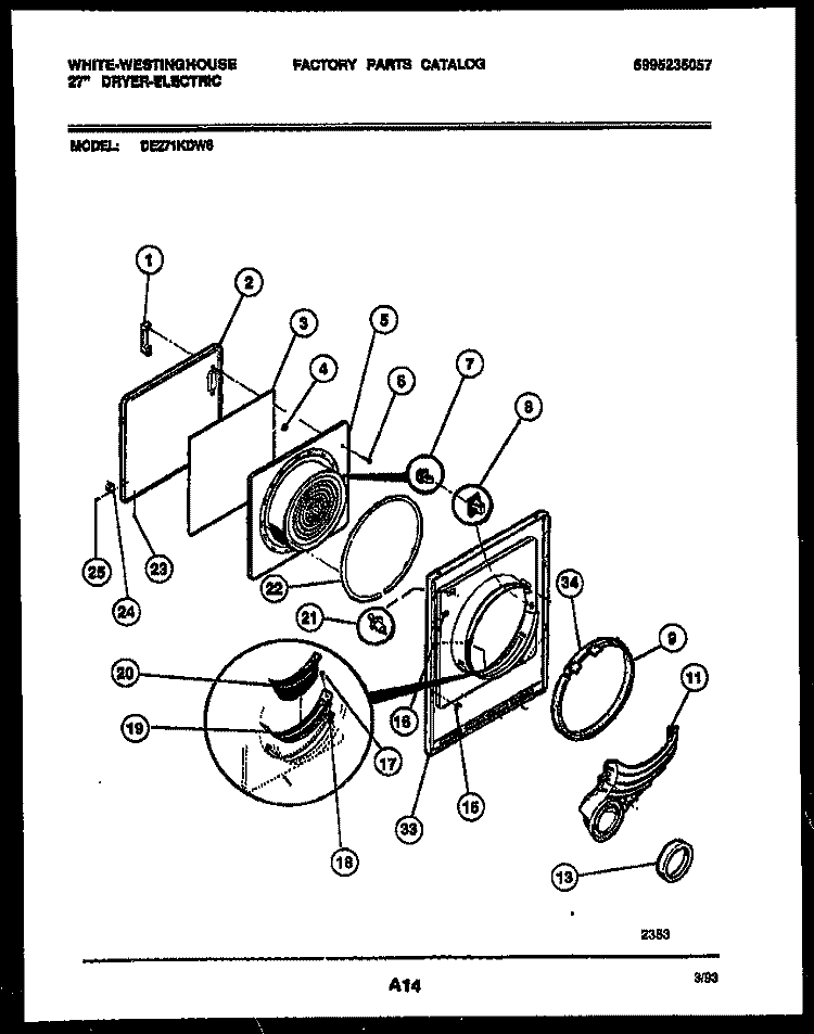 DOOR PARTS Diagram and Parts List for DE271KDW6  Frigidaire Dryer