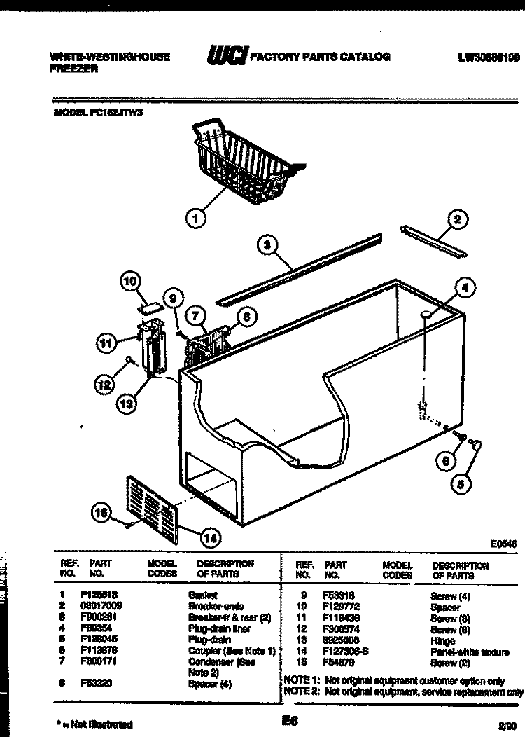 BODY PARTS Diagram and Parts List for FC162JTW3  Frigidaire Freezer