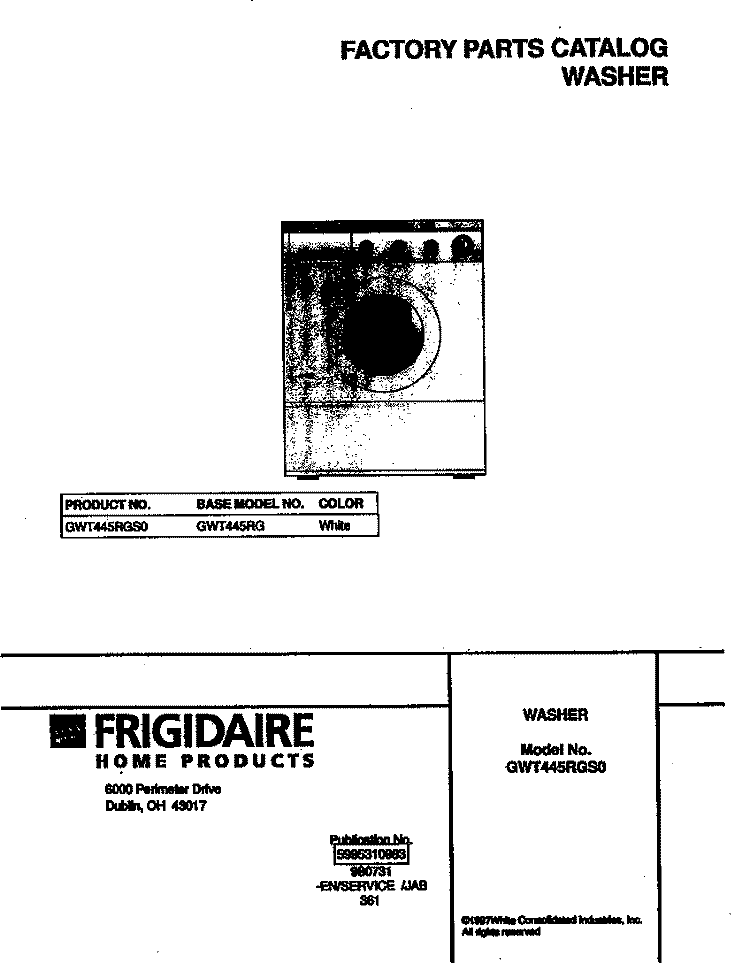 COVER Diagram and Parts List for GWT445RGS0  Gibson Washer