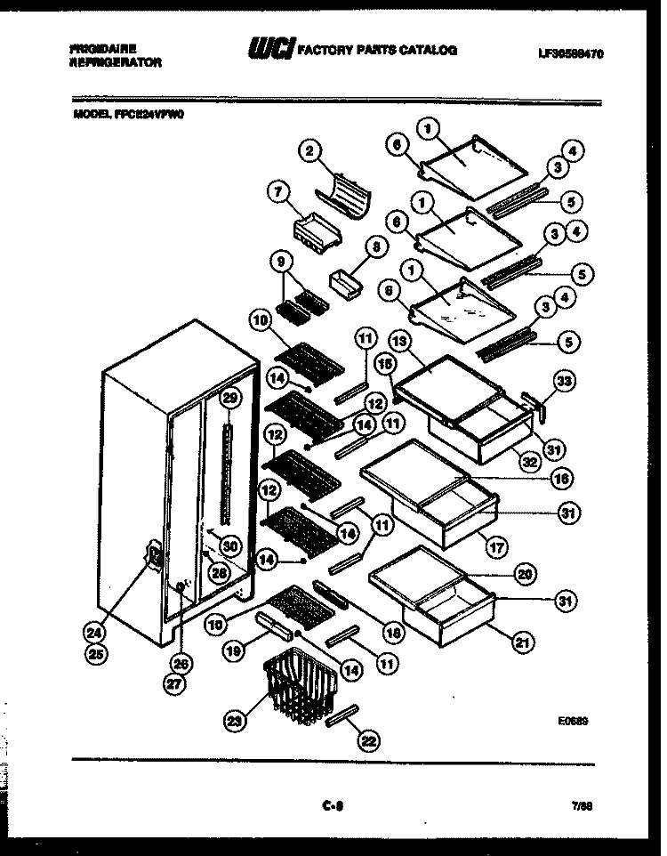 SHELVES AND SUPPORTS Diagram and Parts List for FPCE24VFA0  Frigidaire Refrigerator