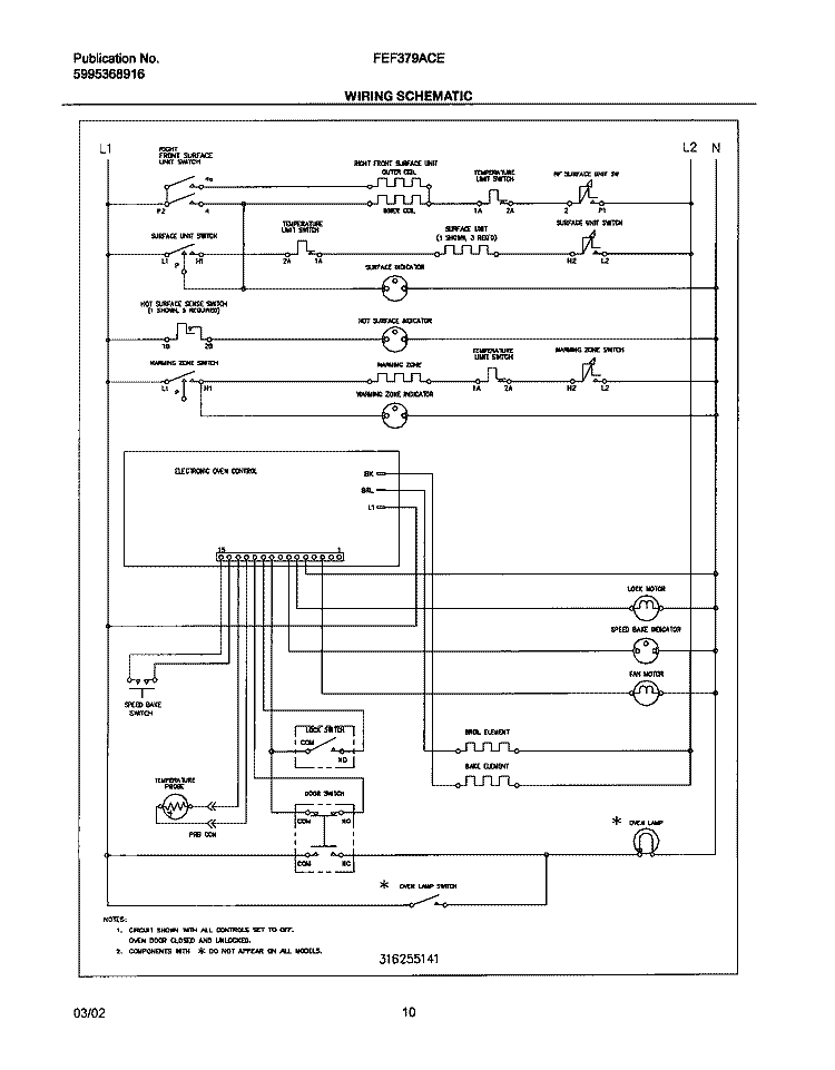 WIRING SCHEMATIC Diagram and Parts List for FEF379ACE  Frigidaire Range