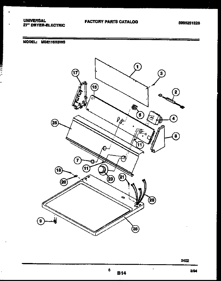 CONSOLE AND CONTROL PARTS Diagram and Parts List for MDE116RBW0  Frigidaire Dryer