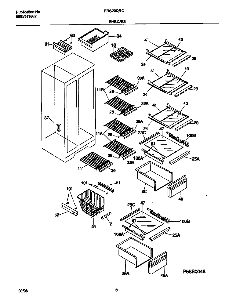 SHELVES Diagram and Parts List for FRS20QRCD5  Frigidaire Refrigerator