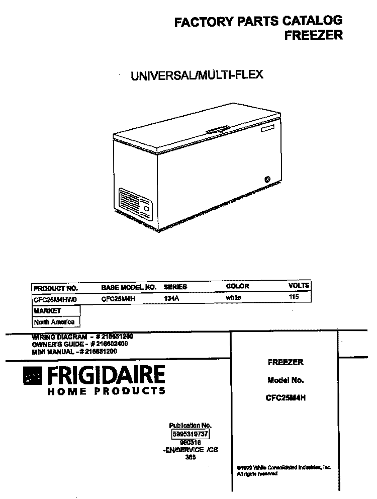 COVER Diagram and Parts List for CFC25M4HW0  Frigidaire Freezer