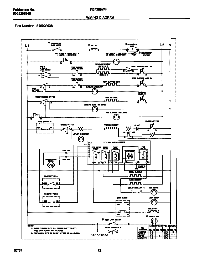 WIRING DIAGRAM Diagram and Parts List for FEF389WFSB  Frigidaire Range