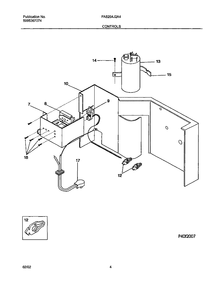 CONTROLS Diagram and Parts List for FAS254J2A4  Frigidaire Air Conditioner